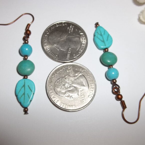 Dangle Beaded Earrings Turquoise Blue Green Copper Boho Bohemian Jewelry D355 - Picture 3 of 6